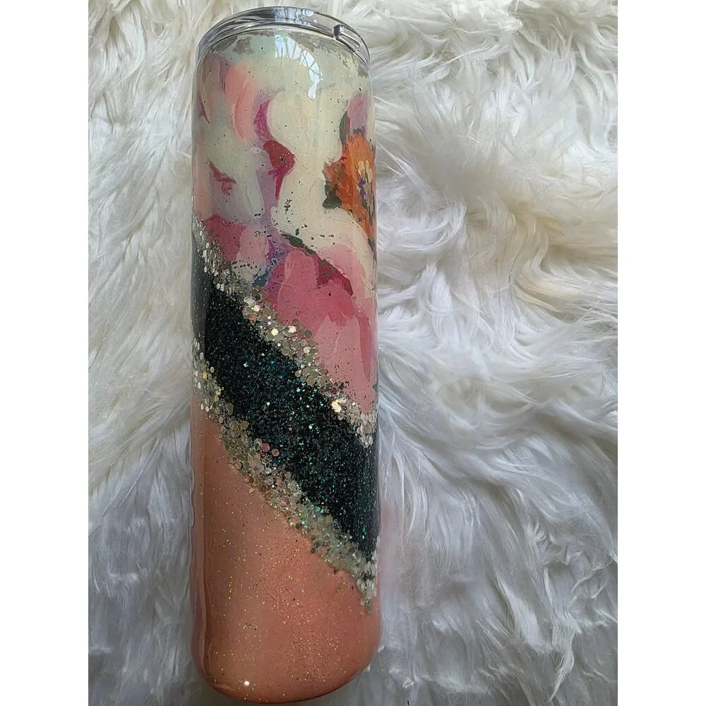 🌺 The Earth Laughs in Flowers – 30 oz Skinny Duo Epoxy Glitter Tumbler - Picture 3 of 4